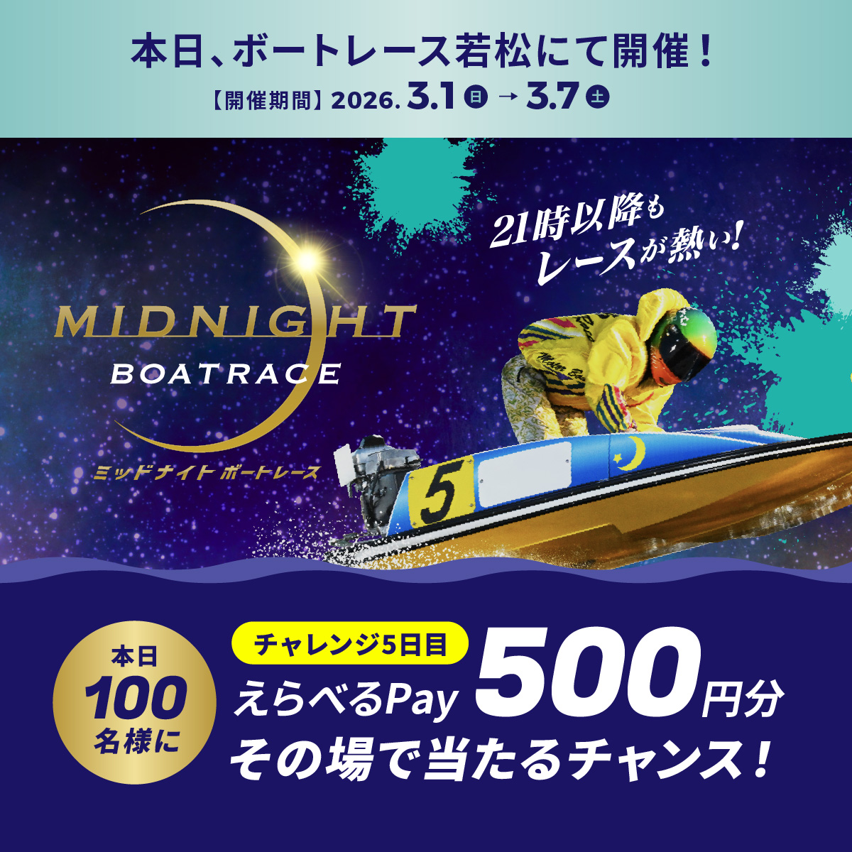 ボートレース【えらべるPay】が当たるミッドナイトボートレースキャンペーン