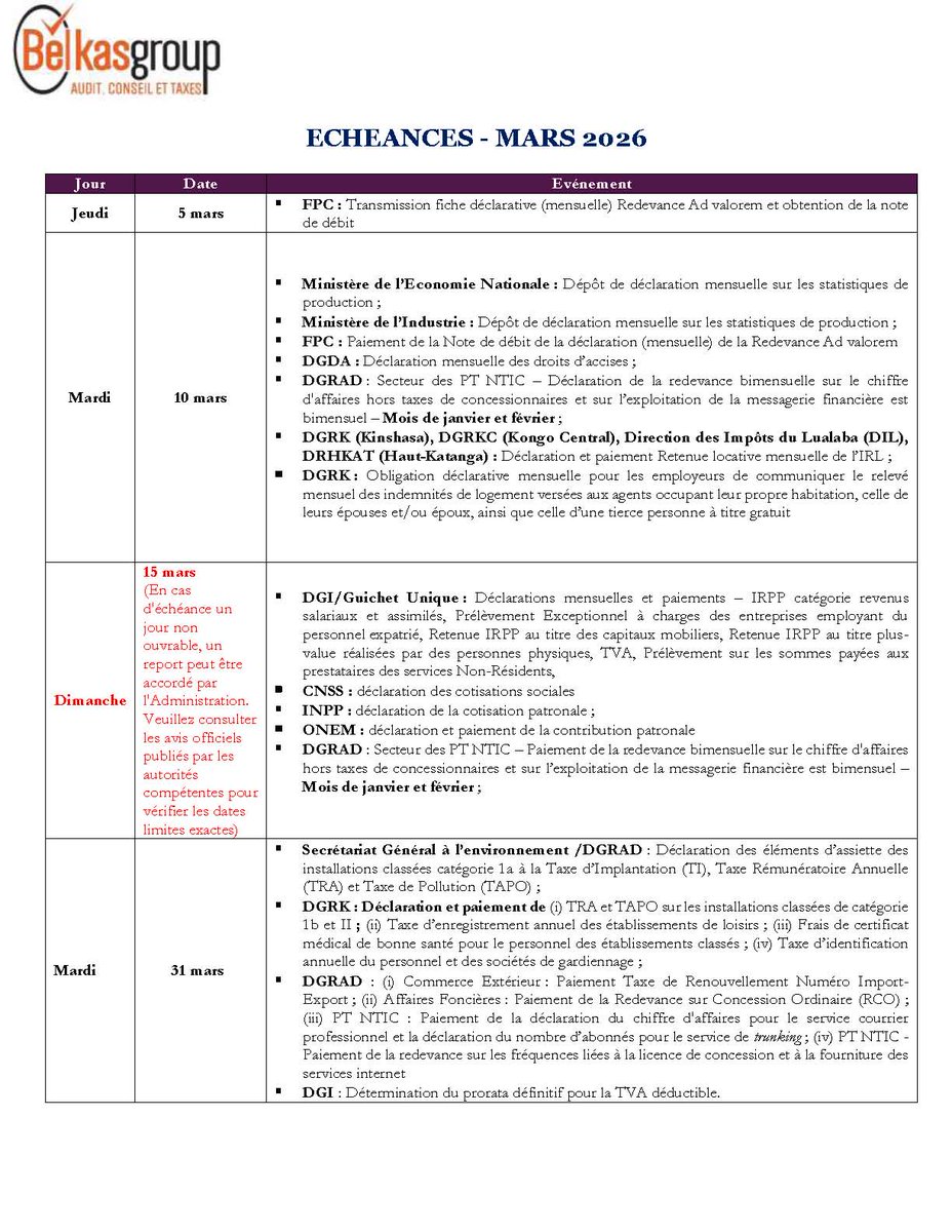 Échéances fiscales du mois de Mars 2026...