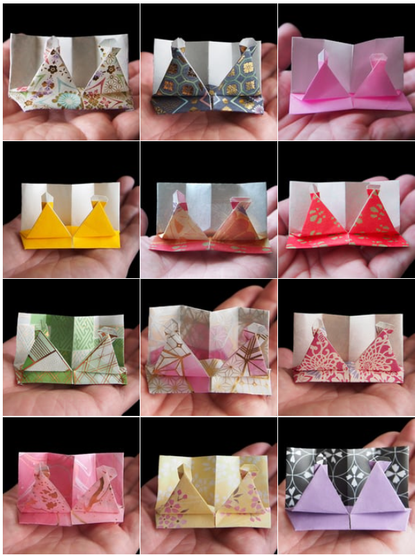 今までやったことの無かった雛人形の折り紙、やってみたらすごくすごく面白かったのです。
自分の姫に選んでもらったりしながら、いろんな紙で折ったのをWEBギャラリーに掲載しました。
 お雛祭りはすぎましたけど、是非見てください。 展開図も載っけてます。
n-shatner.com/%E6%8A%98%E3%8…