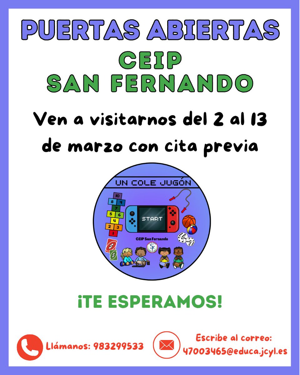Ven a visitarnos en nuestras puertas abiertas hasta el día 13 de marzo. ¡Te esperamos! #puertasabiertas #educacyl #colegio