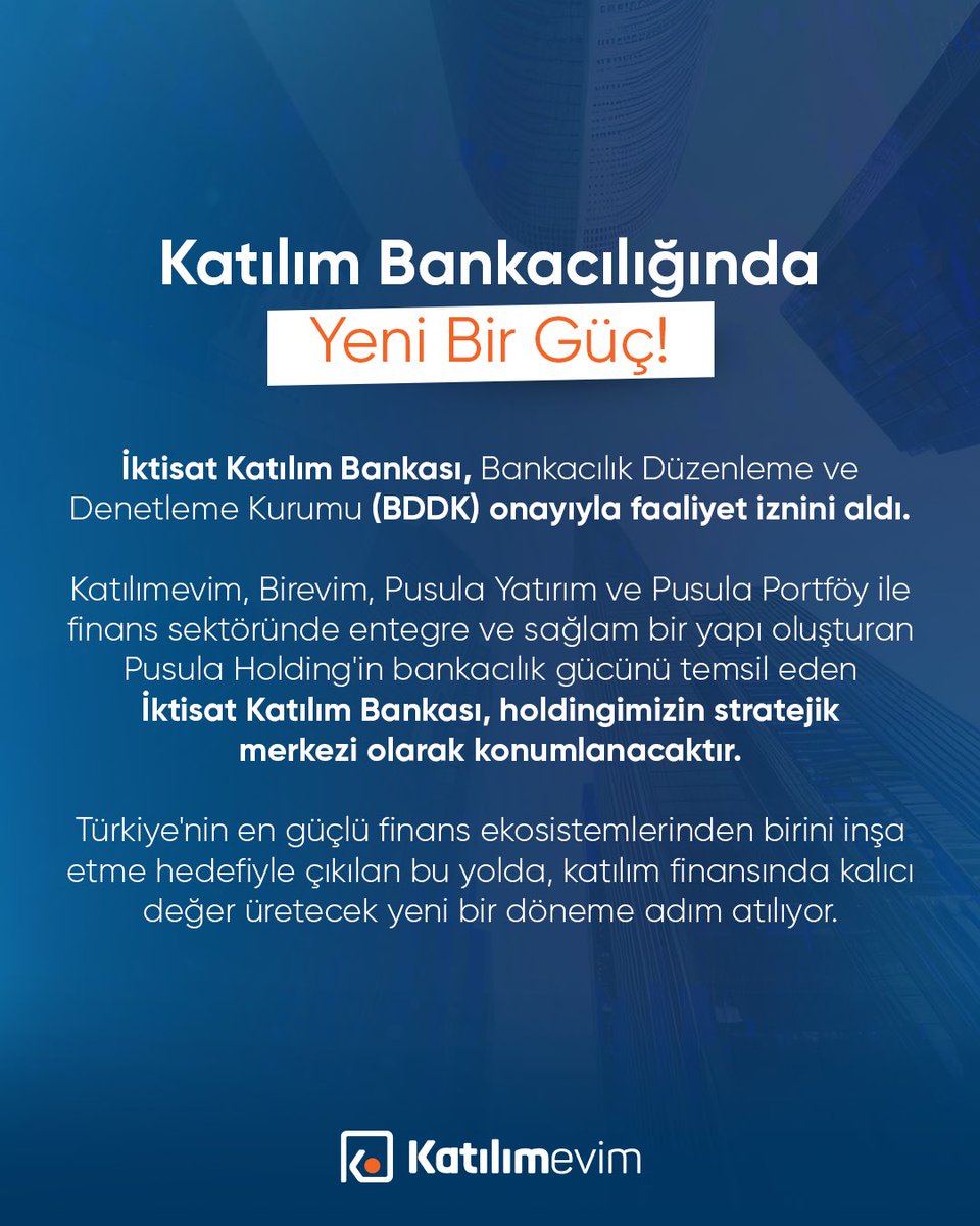 Katılım Bankacılığında Yeni Bir Güç! 

İktisat Katılım Bankası, Bankacılık Düzenleme ve Denetleme Kurumu (BDDK) onayıyla faaliyet iznini aldı.

#PusulaHolding #Katılımevim #İktisatKatılım