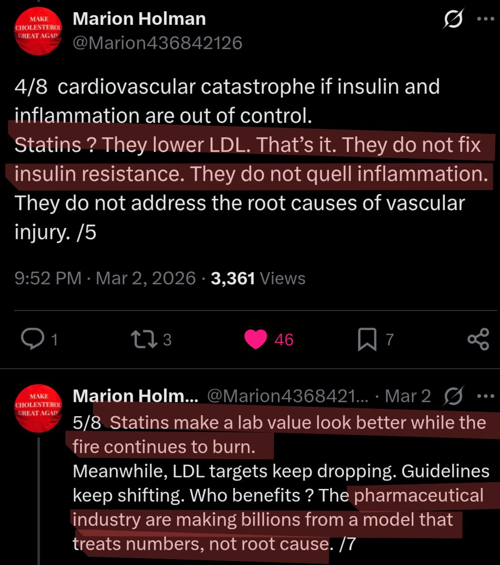 2/4 statins do NOT improve insulin resistance

statins do NOT reduce inflammation

statins lower a value on a lab result