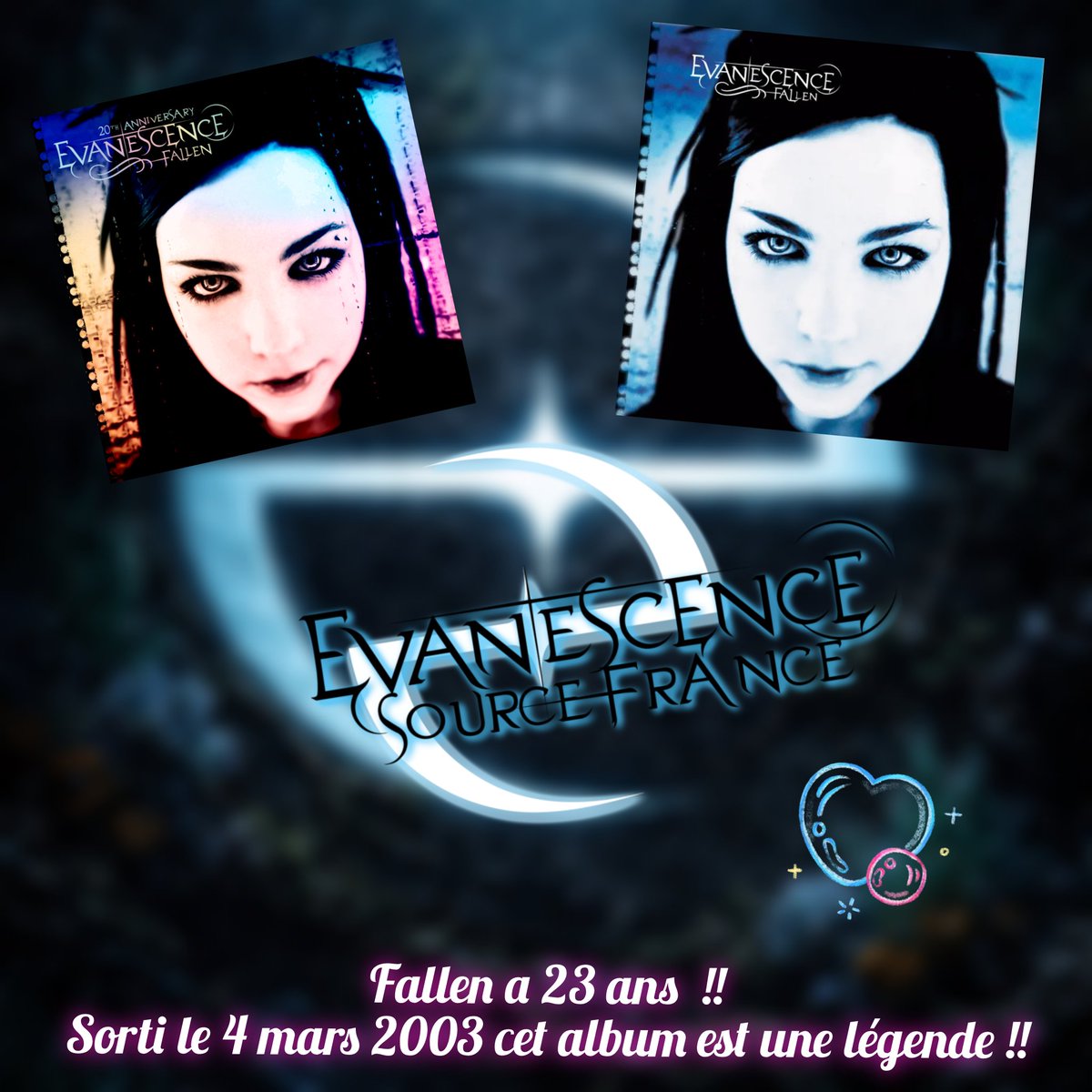 Darkaurore's tweet photo. Joyeux anniversaire /Happy Anniversary 🎉🎉
Happy World Evanescence Day
#Evanescence #Evfan #Fallen20thanniversary #EvanescenceFallen #evanescenceforever https://t.co/PIdkQrXZHF