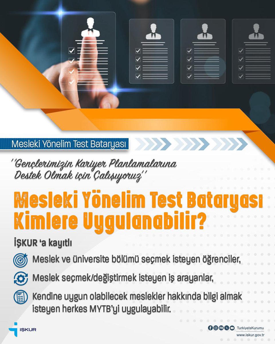 💻 Mesleki Yönelim Test Bataryası Kimlere Uygulanabilir❓

#MYTB
#KariyerPlanlama
#MeslekDanışmanlığı