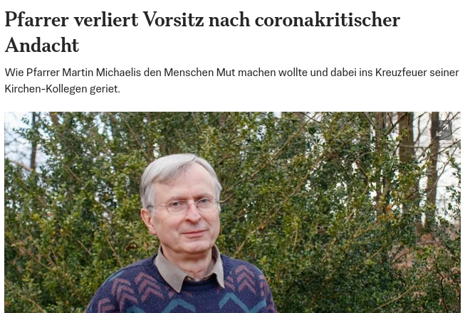 Heute vor 4 Jahren:
Pfarrer verliert Vorsitz nach coronakritischer Andacht  

Superintendent Rau: „Martin Michaelis und die Organisatoren hätten durch die vielen Teilnehmer Menschen unnötig und fahrlässig in Lebensgefahr gebracht“.

epochtimes.de/politik/deutsc…