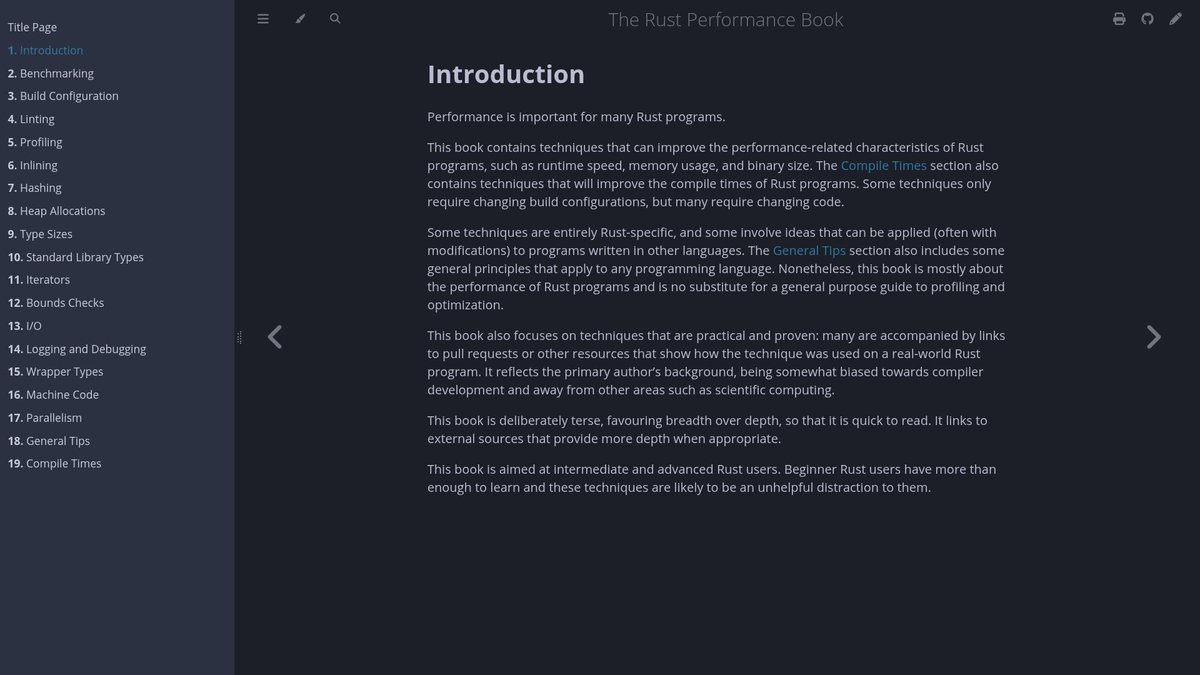 Read this Rust performance book Its a quick and easy read, teaches u ...