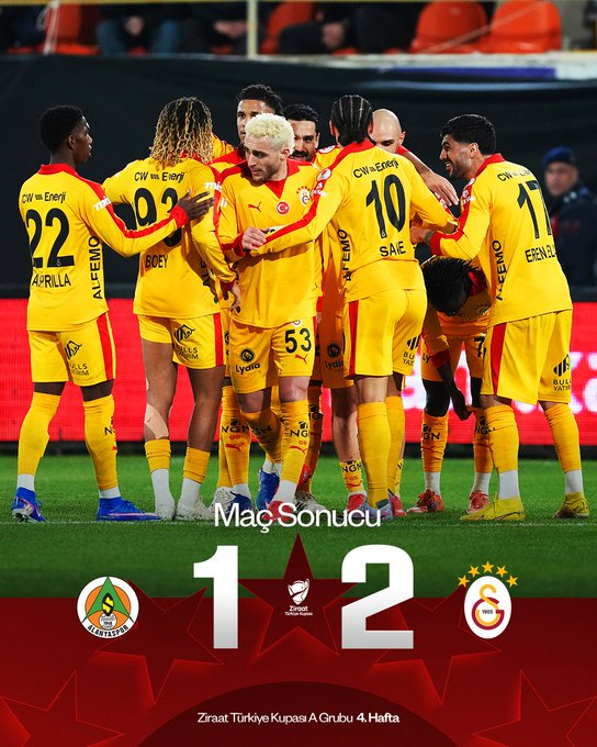 gscanlitv's tweet photo. Ziraat Türkiye Kupası A Grubu’nu 4/4 ile tamamlayarak çeyrek finale yükseliyoruz! 🙌

Maç sonucu: C. Alanyaspor 1-2 Galatasaray 👏

#ALNvGS https://t.co/WHFm0mpytD