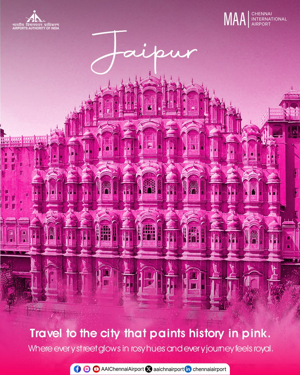 aaichnairport's tweet photo. This #Holi, spread your wings and fly to the vibrant hues of India. From pink cities to blue shores and green hills, every shade tells a story. 

Begin your colourful journey from #ChennaiAirport and explore the #ShadesofIndia.

#FlyFromMAA #Chennai #Airport #MAAAirport #AAIAirports #AAI #HappyHoli #happyholi2026 #HoliVibes #HoliCelebration #IndiainColours #DomesticTravel #IncredibleIndia 

@MoCA_GoI | @AAI_Official