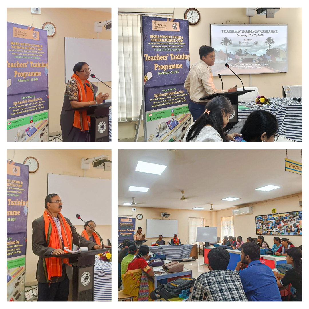 ncsmgoi's tweet photo. ๐ฌ Glimpses from the Teachersโ Training Programme at @dscdigha, a unit of @ncsmgoi, @MinOfCultureGoI, from 26โ28 Feb 2026.
Interactive sessions & demonstrations introduced activity-based teaching and collaborative learning. โจ
#TeacherCapacityBuilding #STEMEducation #NCSM https://t.co/bXh1hNOGmU