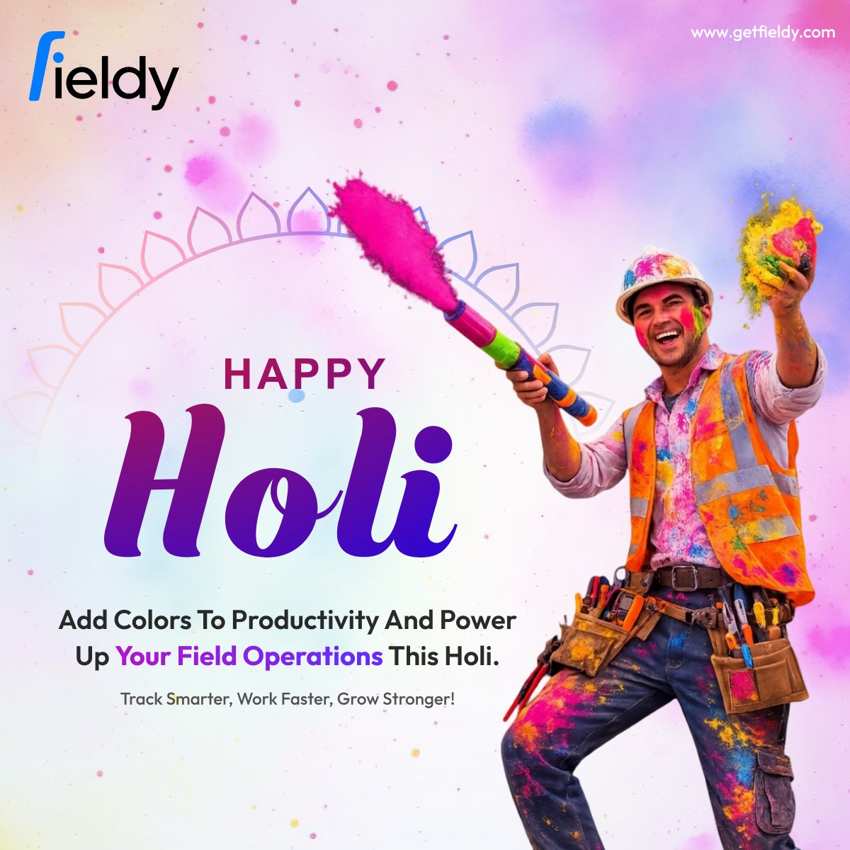 fieldy_software's tweet photo. This Holi, don’t just play with colors play smart with your field operations! 🌈🚀

Add productivity, boost efficiency, and power up your team with Fieldy.

Track smarter. Work faster. Grow stronger.

#HappyHoli #Fieldy #FieldOperations #ProductivityBoost #WorkSmart #Holi2026 https://t.co/X5aozvczvl