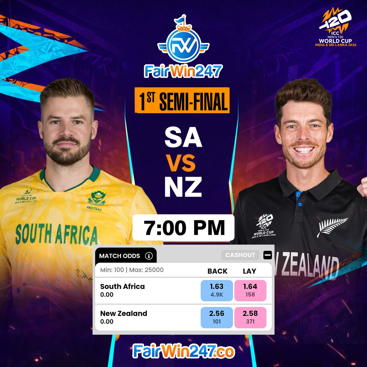 🚨 FAIRWIN247 GIVEAWAY ALERT! 🚨

Predict #SAvsNZ winner &amp; player of the match to win ₹3,000 FairWin bonus! 🔥

Must have an ID on bit.ly/FAIRWIN247
Follow, RT &amp; Tag 3 of your followers.