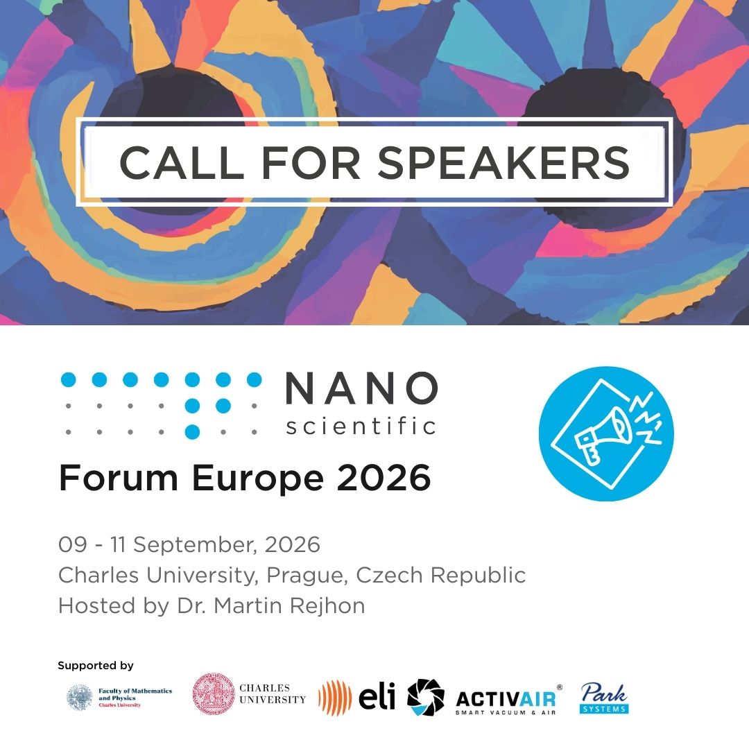 NanoscientificC's tweet photo. Call for Abstracts is OPEN for #NSFE2026 (Prague, Sept).
Submit a poster or contributed talk by Apr 30: #2DMaterials | #Ellipsometry (ISE) | Bio | Electrochemistry | Advanced #SPM.
๐ Prizes: Best Poster up to โฌ500 | Best Talk โฌ150.
Submit here: https://t.co/bqLs59WgGx https://t.co/smud5NX2DY