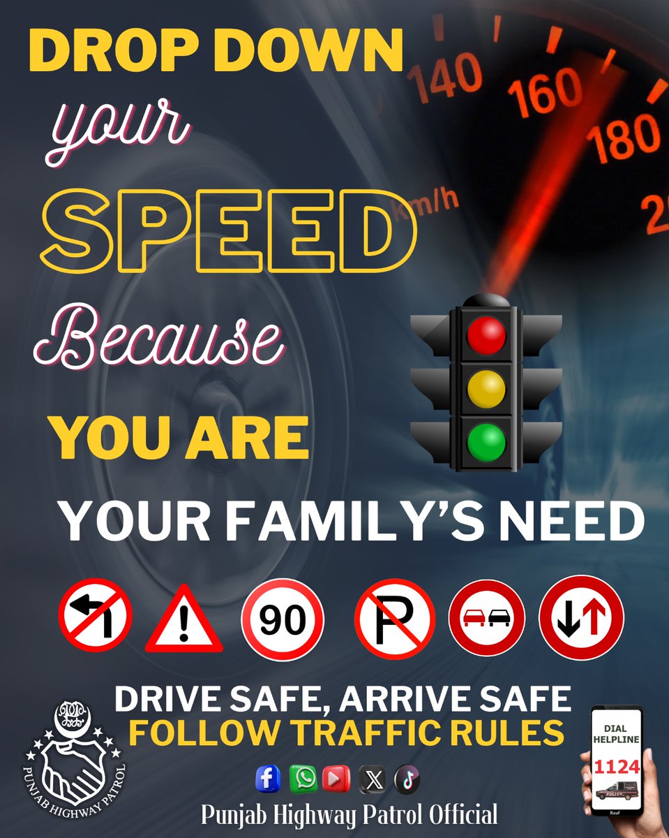 *Speed Kills, Arrive Alive*
Control Your Speed, Control Your Life!
#roadsafetyawareness #SecureYourFuture #SafetyMatters #ObeyTrafficRules #followspeedlimits #PunjabPolice 
#IGPunjab #PunjabPolice #PunjabHighwayPatrol