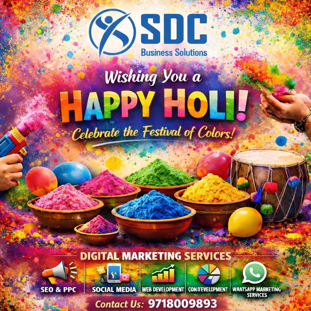 sdcbsolutions's tweet photo. #HappyHoli #SDCBusinessSolutions #DigitalMarketing #SEO #SocialMediaMarketing #WebDevelopment #ContentMarketing #WhatsAppMarketing #BusinessGrowth #HoliOffers #USIranWar #GulfWar #MiddleEastConflict #DonaldTrump #modigovernment #USAirForce #Oilers https://t.co/jF40FgorWk
