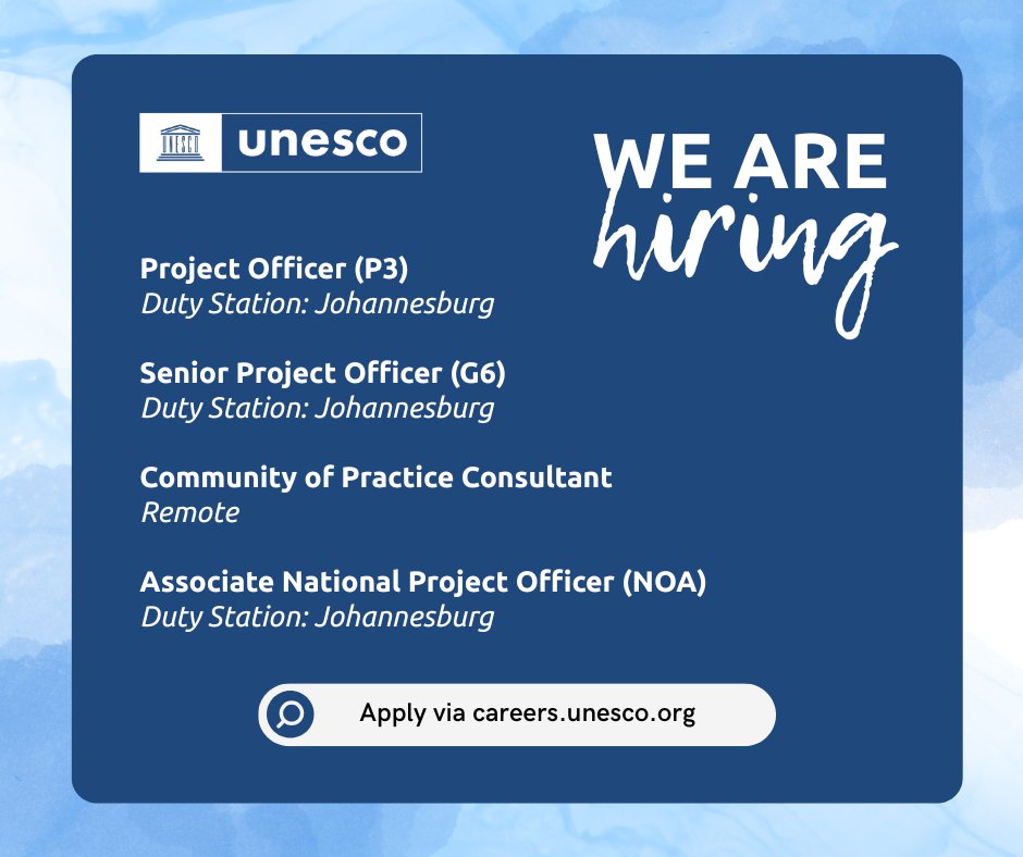 o3unesco's tweet image. We’re hiring! 📢 Are you passionate about advancing adolescent health, education, and well-being across sub-Saharan Africa?

@UNESCO is looking for dedicated professionals to join our team. Apply via careers.unesco.org

@UNjobs #Vacancies #Jobalert @UNinSouthAfrica