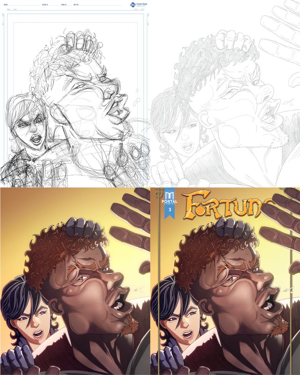 LukeMckoy's tweet photo. 48 hours to go.

I could spend this time trying to convince you to pledge, but it’s been a long road, and right now I just want to enjoy where we are.
So here's the cover for Fortune #3, from sketch to letters.

#indiecomics #fortunecomic #thefinalcountdown https://t.co/AurPAXgOym
