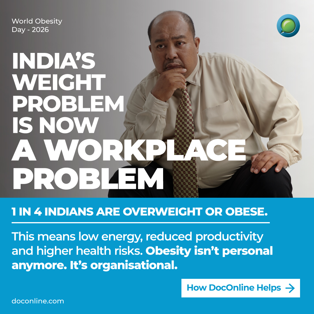 DocOnlineHealth's tweet photo. This World Obesity Day, let’s address the issue with prevention and support.
Let's help build healthier habits to overcome obesity. For more info- write to wellness@doconline.com or call us at 8822127127
#DocOnline #Health #ObesityDay #WorkplaceWellness https://t.co/3R8gak5AvL