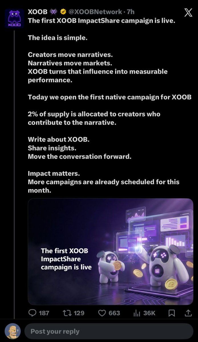 Missed the <a href="/XOOBNetwork/">XOOB 👾</a> free mint worth $100+? 

Don’t worry , the Creators Campaign is live and running for 3 months

📅 March 3 → June 3
💰 $2M $XP reward pool
🎨 Post, engage, and earn XP for your content

This is your chance to catch up and get rewarded for creating.

Join