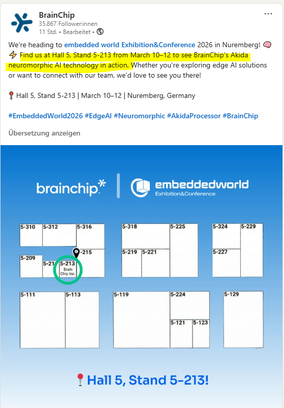 MIAM_Schwan's tweet photo. @BrainChip_inc will be at the "Embedded World Exhibition & Conference" in Nuremberg, Germany from March 10-12.
#BRN https://t.co/hbAf57zz2j