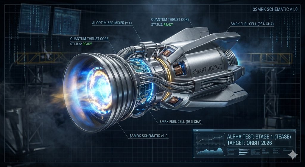 SmartsolRocket's tweet photo. The rockets of 2024 were manual. The rockets of 2025 were lucky.

In 2026, we launch smarter. 🧠🚀

Something is fueling up in the shipyard. You aren't early, you're first.

#SMRK #SmartRocket #Crypto2026 #Solana https://t.co/MTBEUwRef3