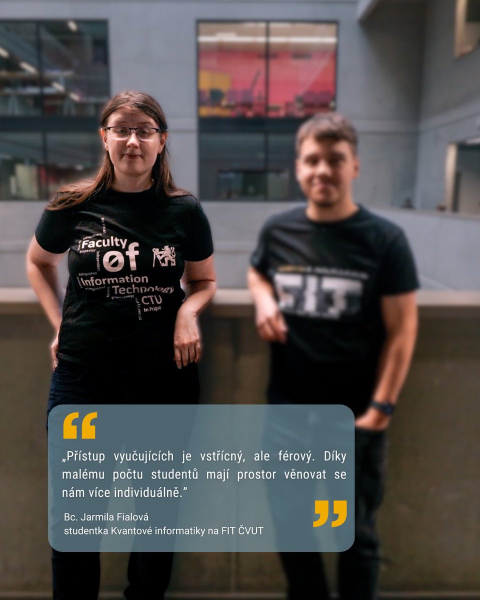 FIT_CTU's tweet image. 👀 Očima studentů: Jak se studuje nový magisterský program Kvantová informatika na #FITČVUT?

První běh, první semestr, první zkušenosti. 💡 Přečtěte si rozhovor se studenty 👉 fit.cvut.cz/cs/zivot-na-fi…

📅 Přihlášky do programu jsou otevřené do 12. 4. 2026