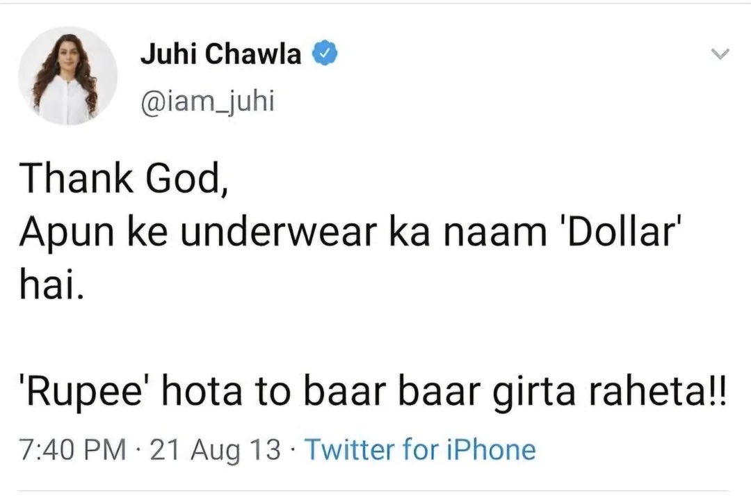 She tweeted this when 1$ was at ₹53

Today it is at 92.20 , hope her underwear is safe.