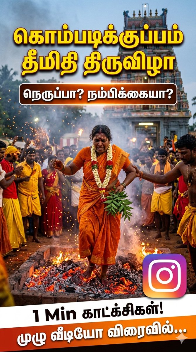 rgrajvlogs's tweet image. சுட்டெரிக்கும் நெருப்பு... ஆனா சுடல! எப்படி? 🔥 கொம்படிக்குப்பம் மக்களின் மெய்சிலிர்க்க வைக்கும் பக்தி! முழு வீடியோவை காண லிங்கை க்ளிக் பண்ணுங்க 👇
▶️ youtube.com/shorts/aZdv3fC…

#Kombadikuppam #Theemithi #FireWalking #RGrajVlogs #TamilNadu #Cuddalore