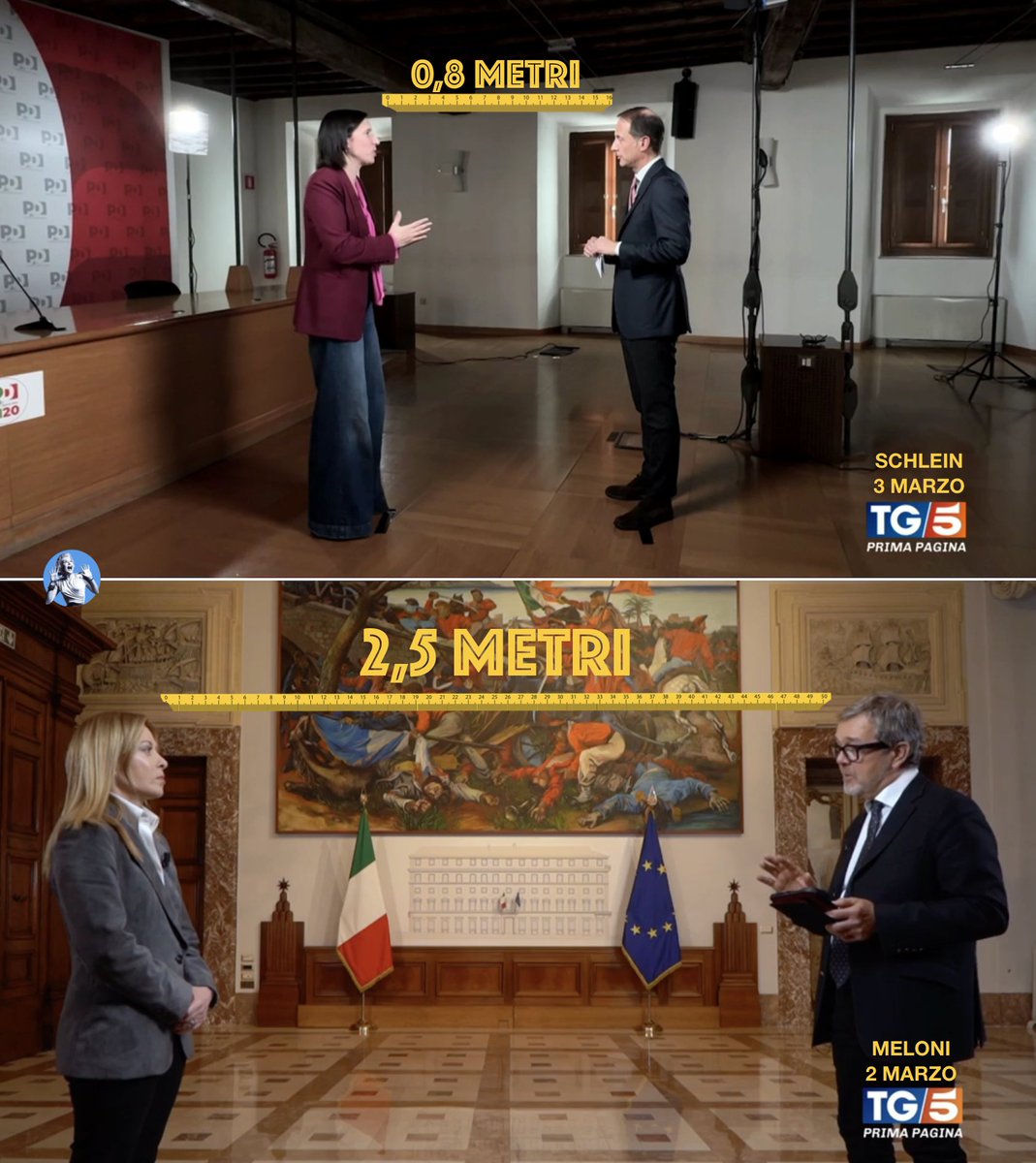 Nuova passione: le distanze del Tg5.
Schlein ieri. Meloni due giorni fa. 
Vogliamo saperne di più❓
Certo che sì