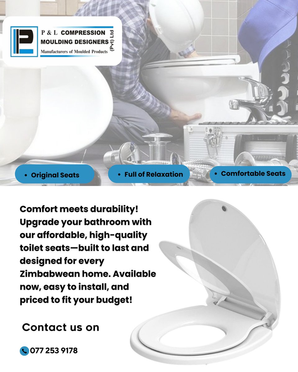Compressio8398's tweet photo. Did you know? A well-designed toilet seat isn’t just about comfort it’s about hygiene, durability, and long-term savings. At P &amp; L Compression Moulding Designers, we engineer seats that combine ergonomic design with lasting strength, ensuring every Zimbabwean home enjoys quality. https://t.co/6NL8lWMHkb