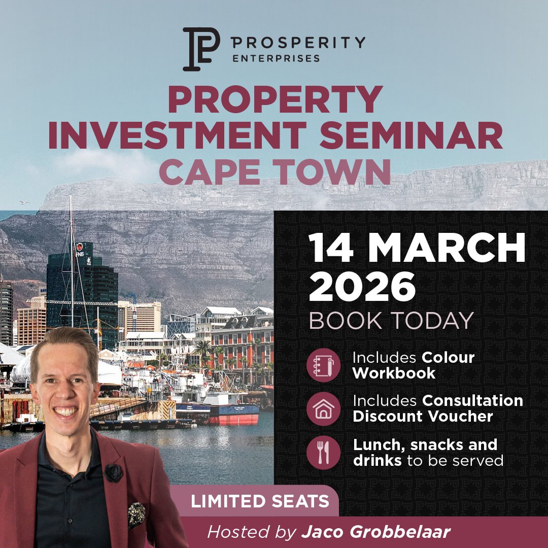 Join #ProsperityEnterprises for a full-day seminar on 14 March.

Learn the fundamentals of structuring, tax, and building a sustainable property portfolio.

📍 Radisson Collection Hotel, Waterfront
🔗 bit.ly/3NO28MV 
 
#PropertyInvestment | #BeProsperous |#CapeTown