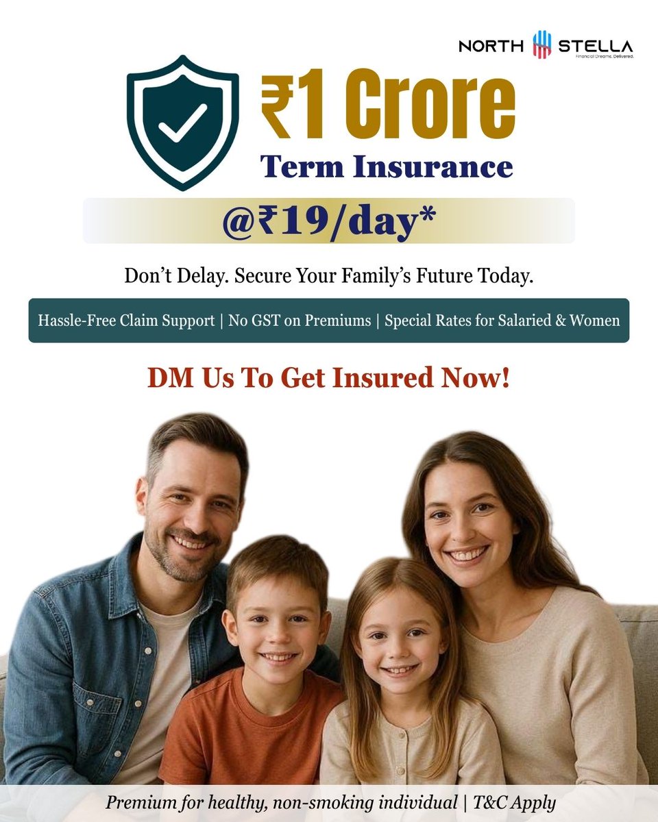 northstellawm's tweet image. ₹1 Crore Life Cover @ ₹19/day* 🛡️
Affordable. Simple. Essential.
DM us now to get insured.

#TermPlan #LifeCover #FinancialSecurity #InsuranceAdvisor #ProtectionPlan #SmartInvesting #FamilyFirst #SecureTomorrow #InsuranceSolutions #WealthManagement #IndiaInvesting