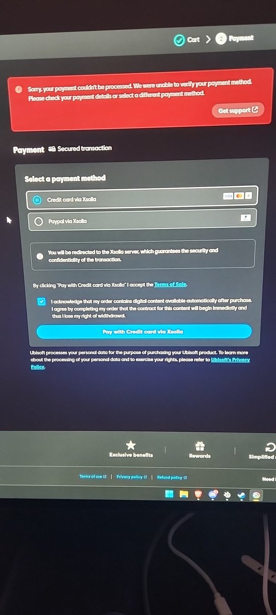 Akxza_'s tweet photo. @UbisoftSupport I keep getting same thing when I try to buy credits and I dont have any saved payment method https://t.co/tnKkWIAtN9