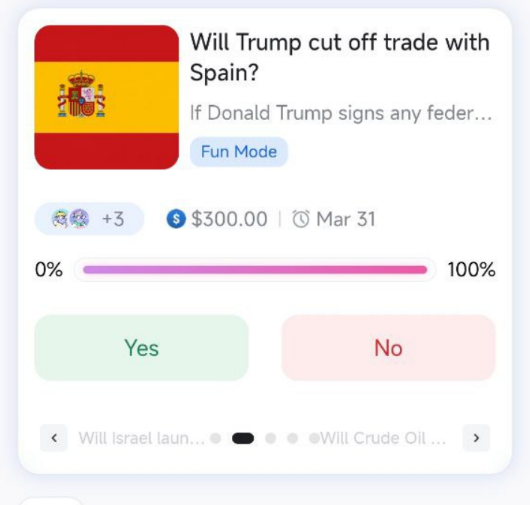 Will Trump cut off trade with Spain?
seers.market/zh/detail/1777

Not tariffs. Not selective restrictions. A full trade cutoff.
Bluff… leverage… or real escalation?

🟢 Yes — Official policy announced to suspend or terminate trade relations
🔴 No — No full trade cutoff

Where do