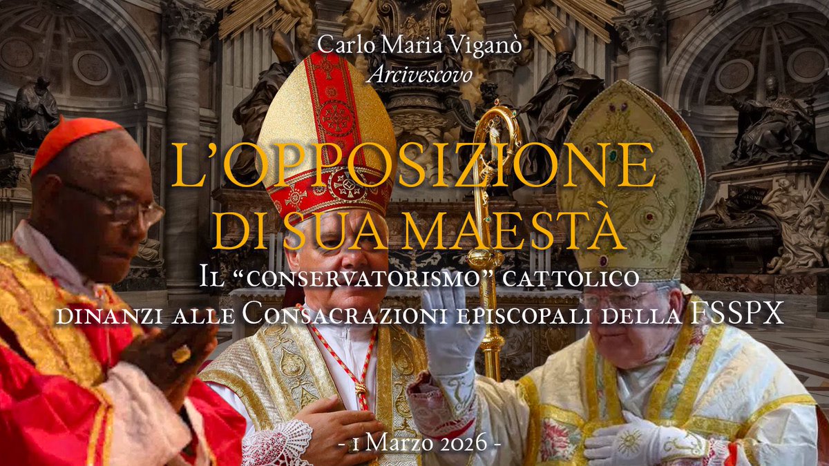 L’OPPOSIZIONE DI SUA MAESTÀ
Il conservatorismo cattolico dinanzi alle Consacrazioni Episcopali della FSSPX 

♦️Testo integrale: exsurgedomine.it/260301-opposiz…

♦️ Aiuta la Fondazione Exsurge Domine: donate.stripe.com/cN24gH4Pe61o4i…
