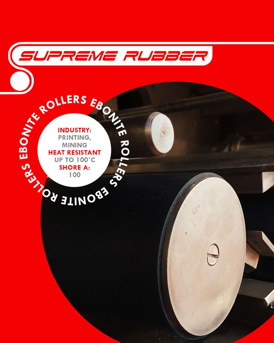 SupremeRubber's tweet image. Ebonite rollers suit printing and mining, offering heat resistance up to 100°C with Shore A 100. They provide excellent chemical and solvent resistance, plus dimensional stability for demanding industrial environments. 

#supremerubber #rubberrollers #hy supremerubber.co.za
