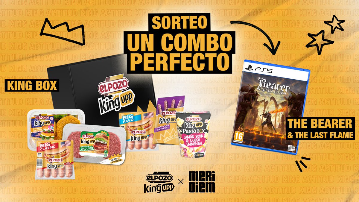 Se viene un finde de puro vicio con este SORTEO junto a <a href="/MeridiemGames/">Meridiem</a> 😎🎮

SORTEAMOS el combo perfecto para que no salgas de casa, una King Box y The Bearer &amp; The Last Flame 😏

Cómo participar 👇🏼
🫂 Sigue a <a href="/elpozoking/">ElPozo King Upp</a> y <a href="/MeridiemGames/">Meridiem</a> 
❤️ Dale like y RT a este tuit
👀