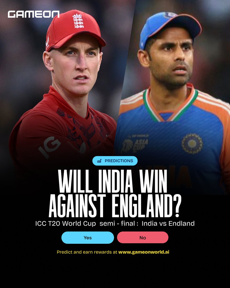 Gameonworldai's tweet photo. Match day! 🔥 England 🏴󠁧󠁢󠁥󠁮󠁧󠁿 vs India 🇮🇳 🏏
Will England win? Predict now on Gameon ✅

Predict now: https://t.co/ANXx5Awfye

#T20WorldCup #indvseng #GameonWorld #GameonPredictions #Englandcric #indiacricket #MatchDay https://t.co/AlJ8w9mPv6