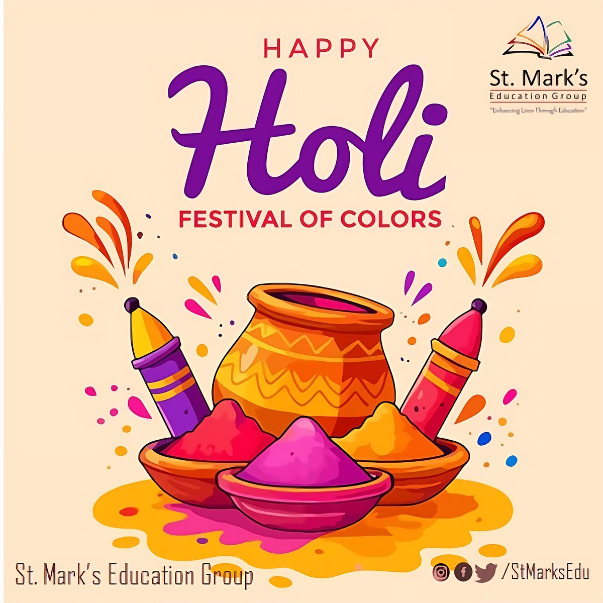 StMarksEDU's tweet photo. May this Holi fill young minds with joy, curiosity, and vibrant dreams! 

At St. Mark’s Education Group, we celebrate the colours of learning, unity, and new beginnings.

Wishing all our students, parents, and educators a joyful &amp; safe Holi!

#HappyHoli #StMarksEDU https://t.co/tvwZWyg1gt