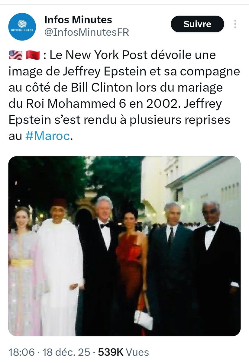 MagLiber3's tweet image. #epstein #Clinton #Maroc
#Epstein au mariage de Mohammed VI 🔥

Pour certains, c'est protocolaire 🤣
Mais nous savons que les #pédocriminels ne sont pas dans le protocolaire bordel ! 
Ce sont des prédateurs ! 

⬇️⬇️
Le point de départ : une enquête du New York Post, confirmée par
