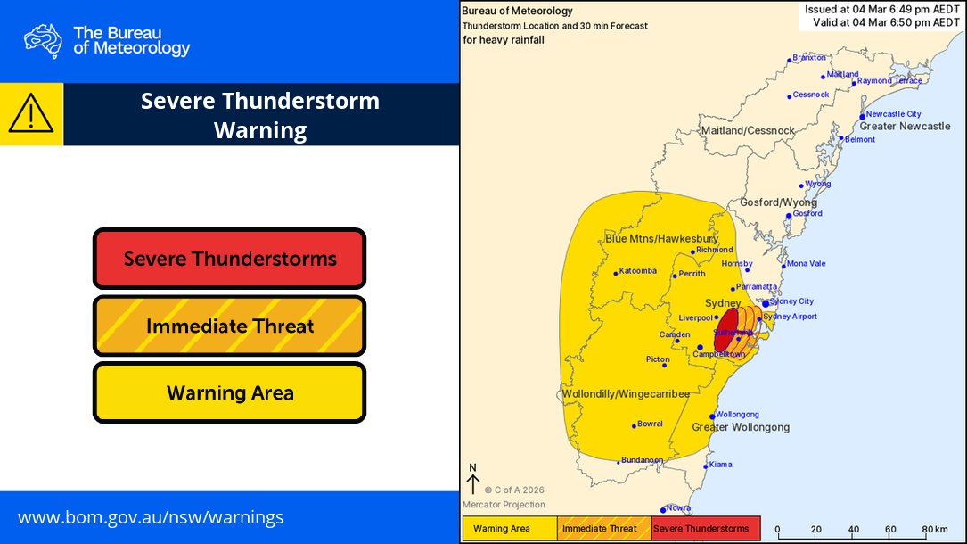 BOM_NSW's tweet photo. Issued 6:49pm
Heavy rainfall east of #Liverpool.
It is forecast to affect #Sutherland, #Engadine and #Hurstville by 7:05 pm and #SydneyAirport, the Royal National Park and #Ashfield by 7:20 pm.
More: https://t.co/ZJLCEbjGRK https://t.co/SnuZmousTE