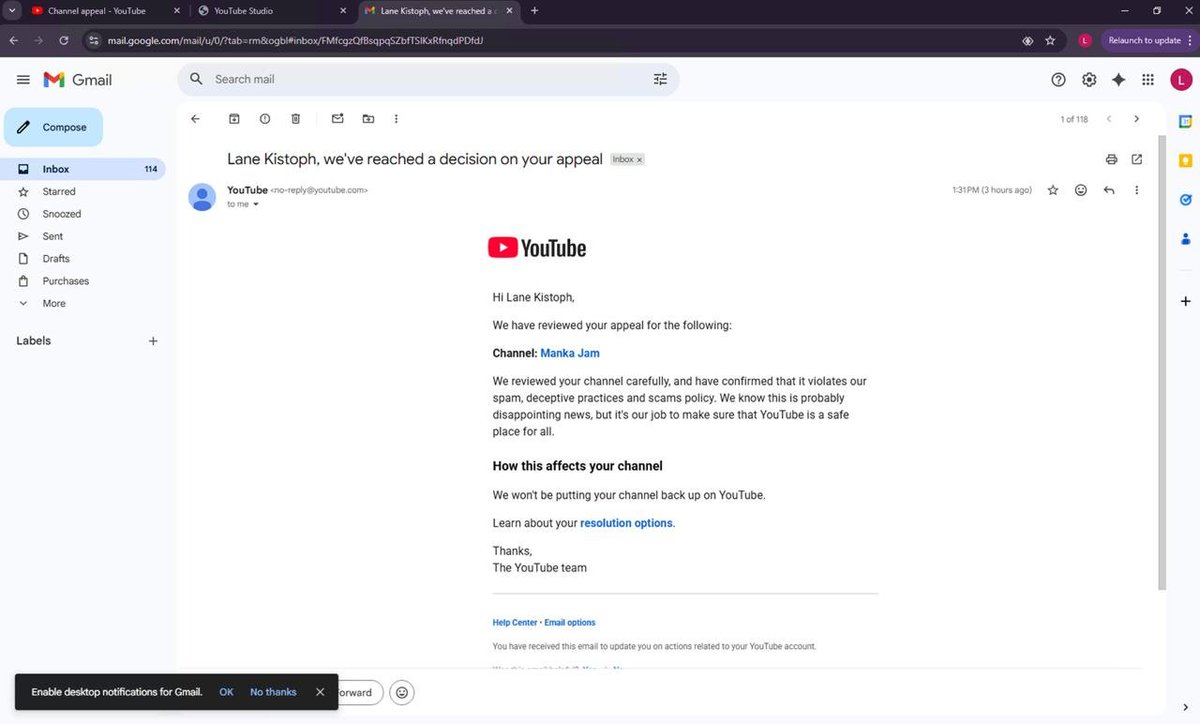 platonkin28730's tweet photo. @TeamYouTube
Hello, my channel has been blocked due to spam. I believe that I have not violated YouTube's rules. Please conduct a thorough review. The response to the appeal was negative. https://t.co/PGmd3PcsiG https://t.co/4Gud8oSTZN