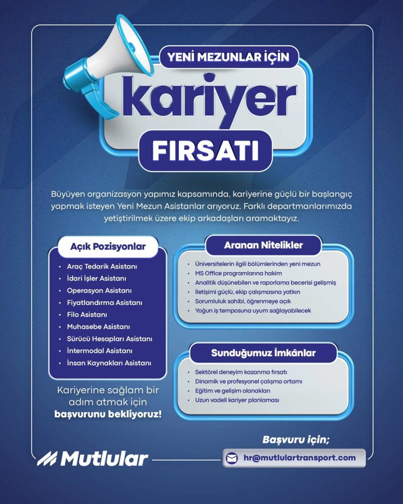 Mutlular Transport İstihdam Olanakları;

Başvuru için; hr@mutlulartransport.com
