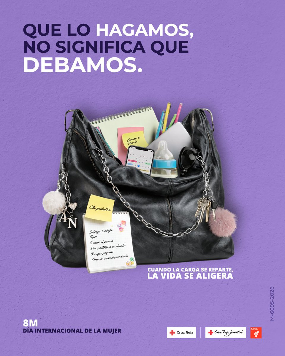 CRE_Juventud's tweet photo. Primero la mochila, luego vino el bolso y más tarde todo lo demás. Desde pequeñas aprendemos a cargar con todo y no es casualidad, es educación, es la estructura que sostiene nuestra sociedad. Por eso, este 8M hablamos de corresponsabilidad, que ya toca.

Que lo hagamos, no significa que debamos. Cuando la carga se reparte, la vida se aligera 💜

 #8M #cargamental #DiaInternacionaldelamujer
