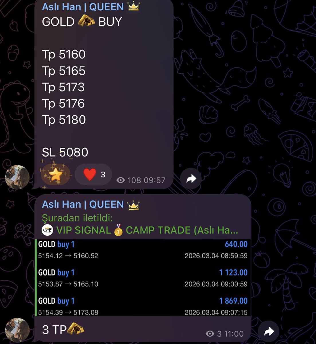 traderaslihan's tweet photo. GOLD BUY işlemimizde 3 TP hedefi başarıyla alındı. 🏆👑
📍 TP1: 5160
📍 TP2: 5165
📍 TP3: 5173
Disiplinli analiz, sabır ve doğru risk yönetimi ile sonuç yine değişmedi.
Queen kazandırmaya devam ediyor. 👑📈
#Gold #XAUUSD #Forex #Trading #TakeProfit #CampTrade #VIPSignal #DiamondTrade #QueenTrader #ForexSignals #TraderLife