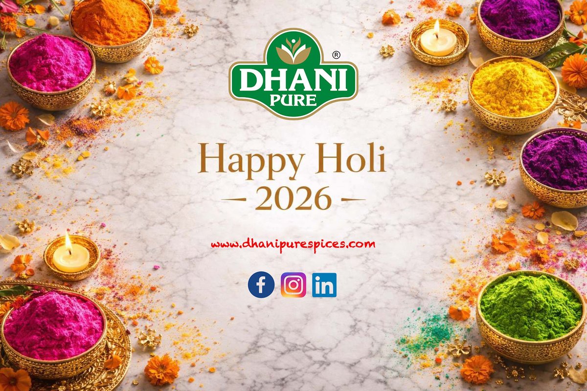 Wish you all a very Happy Holi!
Naturally colour your dishes with the vibrance of Dhani Pure Spices!

#spices #spices #masala #rich #pure #natural #fresh #SahiPakdeHain #food #turmeric #haldi #corianderpowder #dhaniapowder #redchillipowder #chillies #cumin #happyholi2026