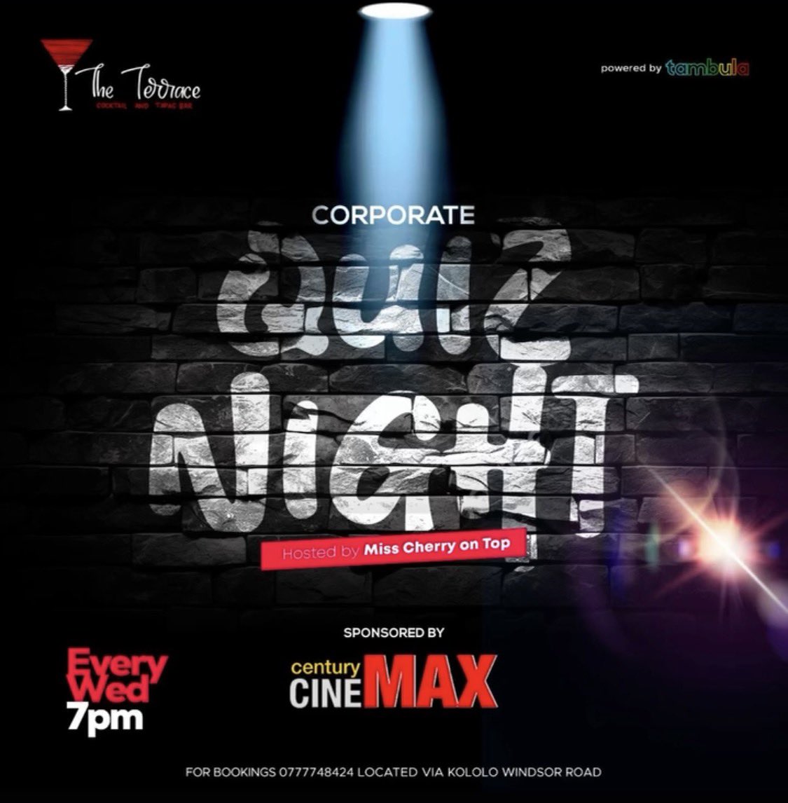 Corporate Quiz Night is on TONIGHT at The Terrace!
Hosted by <a href="/on_cheery/">Miss Clara 🇷🇼🇺🇬</a>, so come ready with your A-game, powered by <a href="/CinemaxUg/">Century Cinemax Uganda</a>. Don’t miss out!

—<a href="/CorporateQuiz/">Corporate Quiz</a>