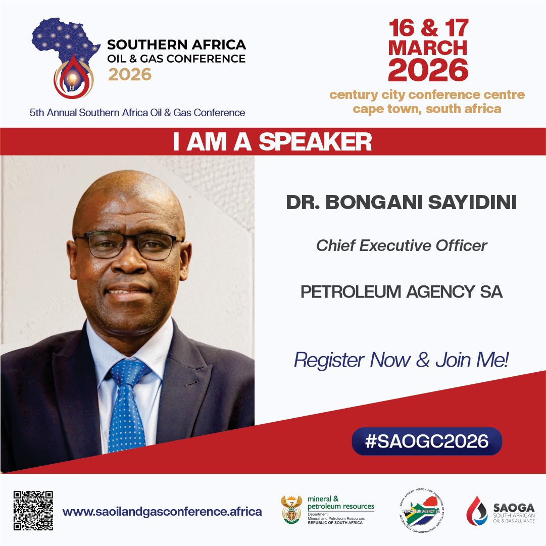 Unathi Magida and Dr Bongani Sayidini are among the speakers at the #SAOGC2026 happening in Cape Town in just 2 weeks! 

This conference will be focusing on all things energy and gas in the Southern Africa. Register below:

🔗: docs.google.com/forms/d/e/1FAI…

#UpstreamOilAndGas