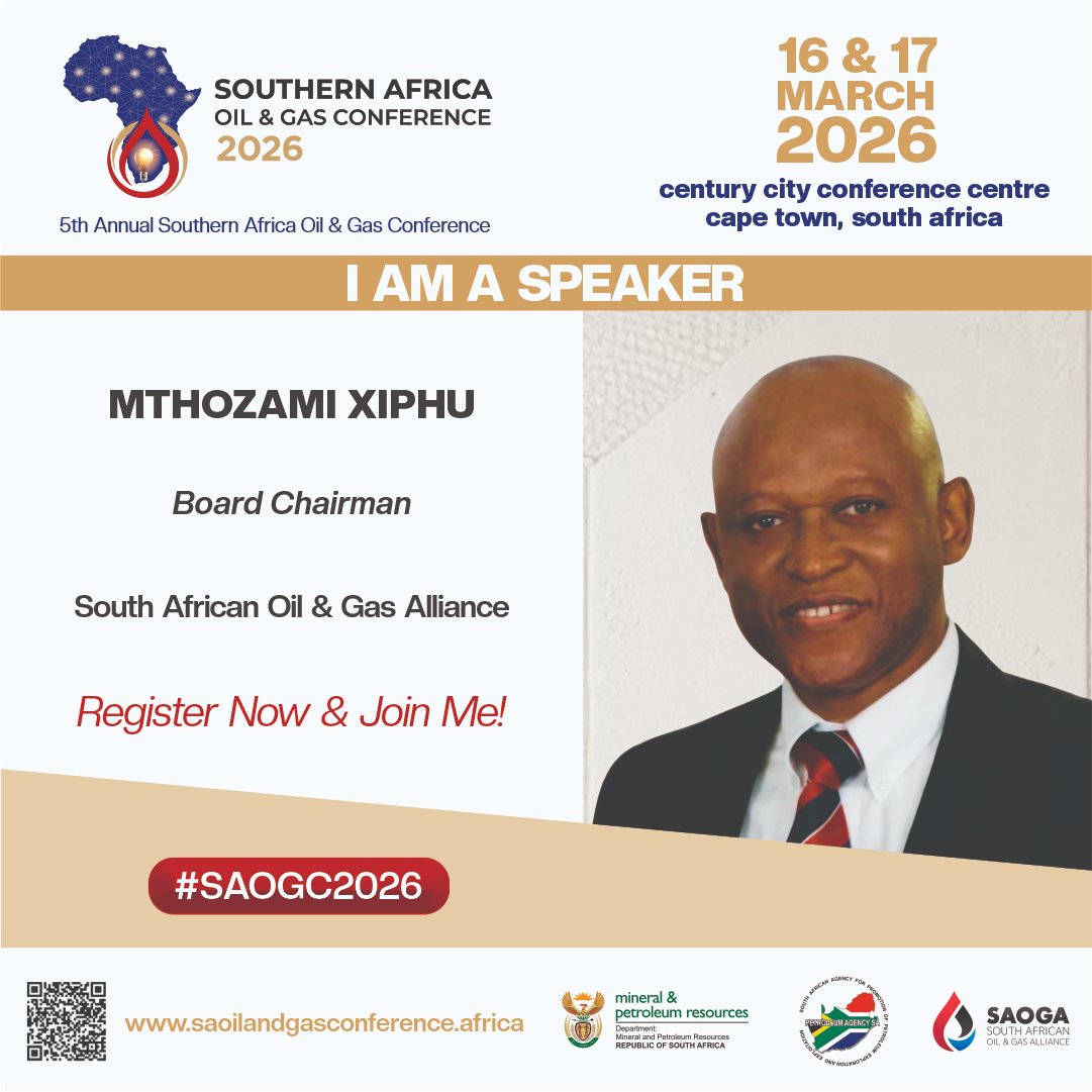 2 WEEKS TO GO to <a href="/SAOGConference/">Southern Africa Oil and Gas Conference</a>  ! Join industry giants Jacob Mbele, Dr. Bongani Sayidini, Ayanda Noah, Mthozami Xiphu &amp; more at the 5th Southern Africa Oil &amp; Gas Conference! 🌍 

Register NOW: docs.google.com/forms/d/e/1FAI… 

#SAOGC2026 #UpstreamOilAndGas