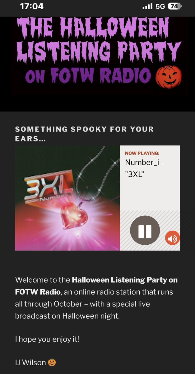 🇦🇺🎃 <a href="/fotwradio/">Halloween Listening Party on FOTW Radio</a>📻🦇

Thank you for playing 3XL by Number_i <a href="/number_i_offic/">Number_i official</a>
I love this song and will request it again💖🎶
With thanks from Japan✨
#halloweenradio🎃
#Number_i_RadioOA 
📻🎶halloweenlisteningparty.com