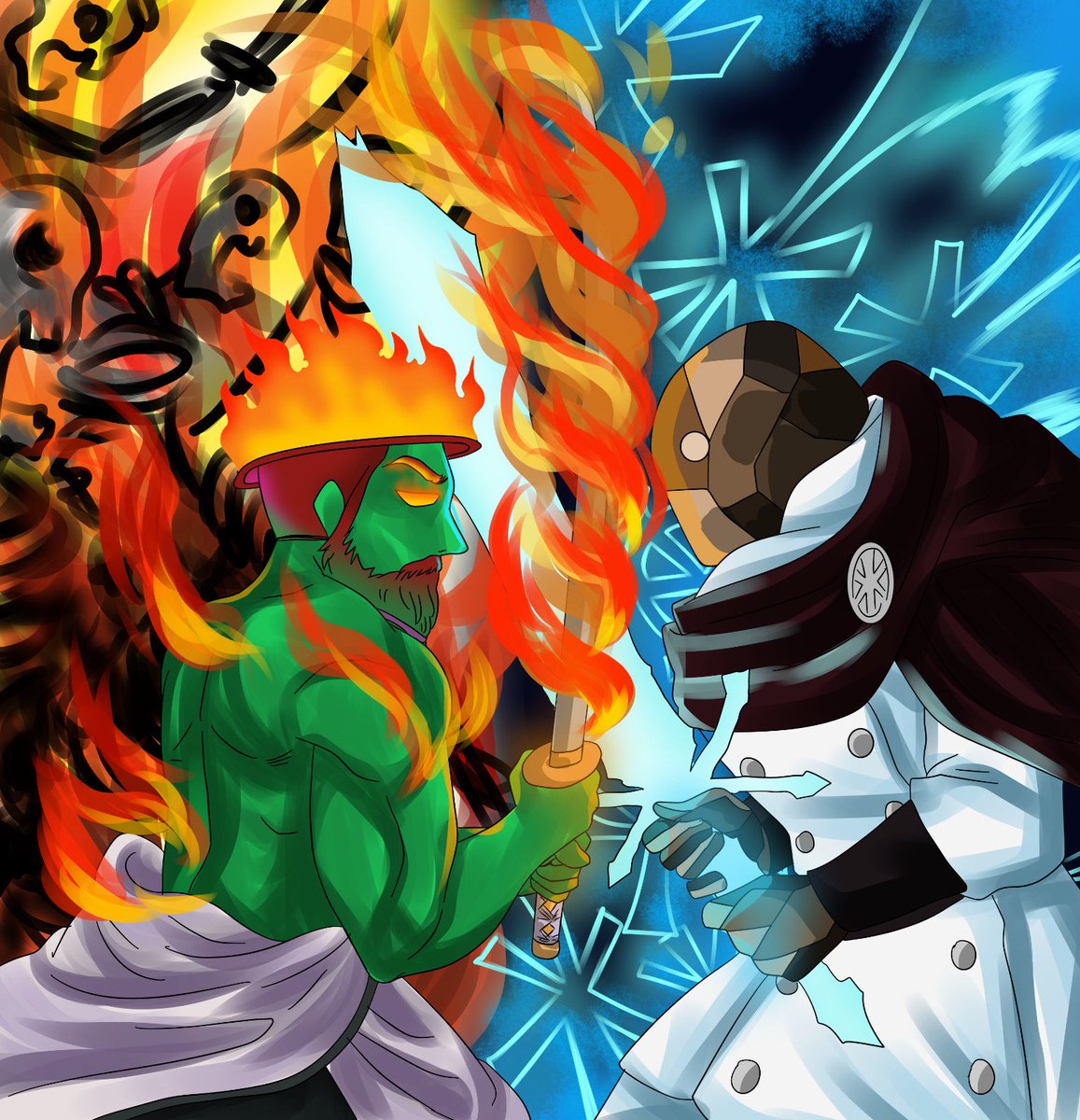 Just finished a new PFP for @caseuall ⚔️🔥❄️

Fire meets ice.
Chaos meets composure.
Two forces staring each other down before the clash.

This one carries that classic duel energy — opposing elements, equal conviction, and a moment <a href="/SeismicSys/">Seismic</a> right before everything explodes.